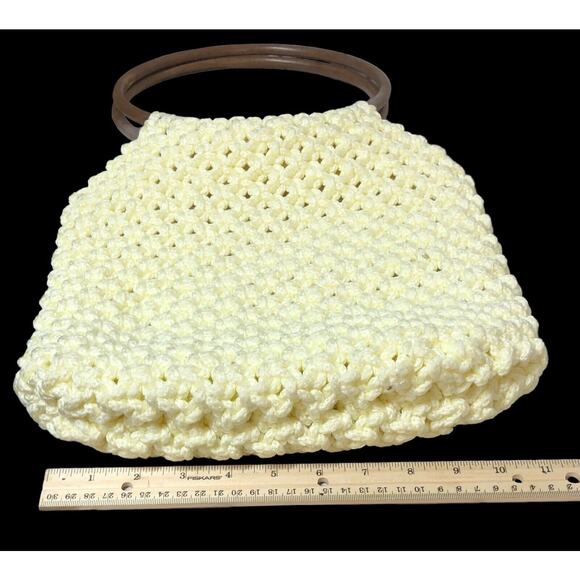 Macrame Handbag Purse Wooden Handle Crochet Knit Boho Chic Cream Small - Picture 7 of 12